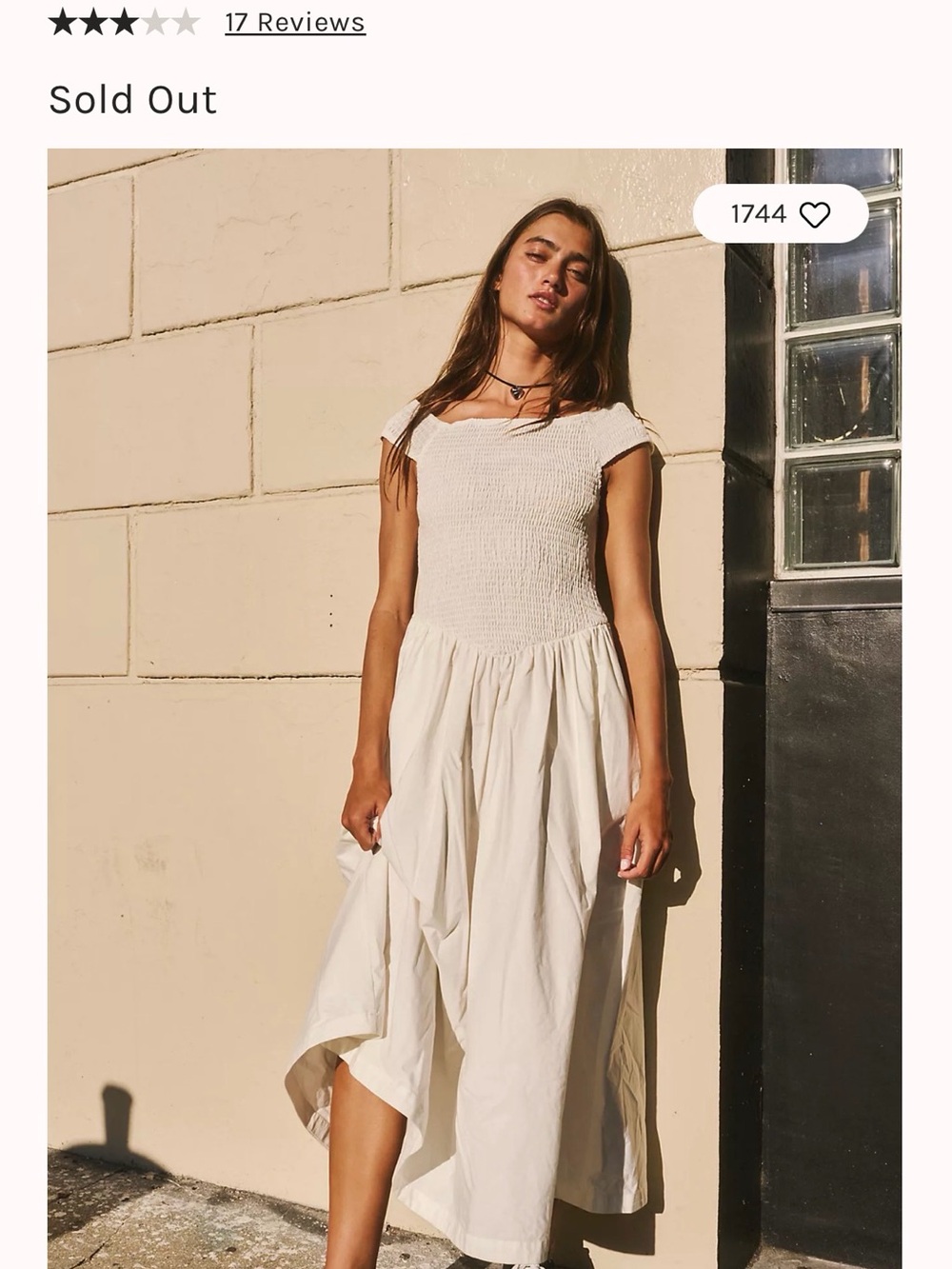 Free People Cream Smocked Square-Neck Midi Dress